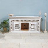 Indian Mandala Hand Carved Solid Wood Tv Unit 150X40X75 Cm White